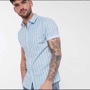 ASOS Striped Baby Blue Slim Fit Shirt